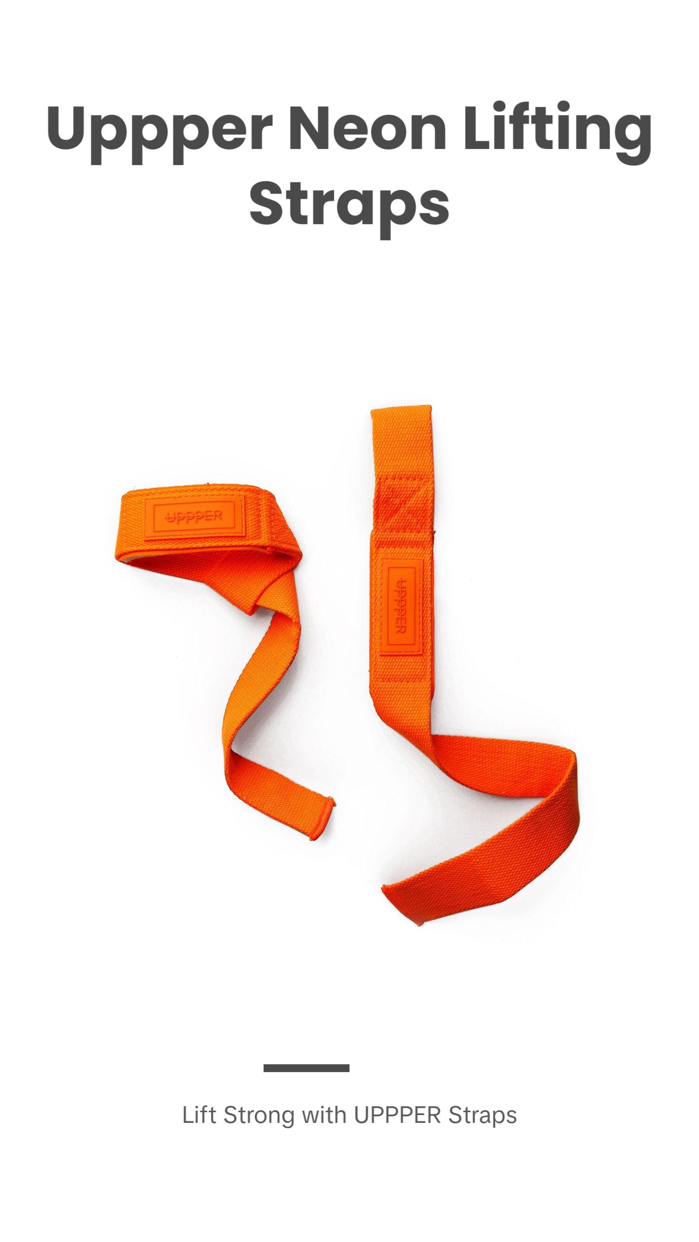 UPPPER Lifting Straps Neon Orange - For Deadlifts & Pullups, 22" Cotton, Neoprene Padding