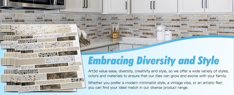 Art3d 10-Pack 12"x12" Peel and Stick Marble Backsplash Tiles, Self-Adhesive for Kitchen, Bathroom, Laundry Room Removable Wall Decorative Wall Sticker