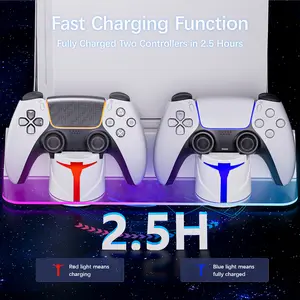 PS5 Wall Mount Charging Station with RGB Light, DualSense Controller Charger Dock for PlayStation 5 / PS5 Slim / PS5 Pro Disc & Digital, Space Saving Gaming Setup Stand，ps5 cooling stand,dualsense edge ps5