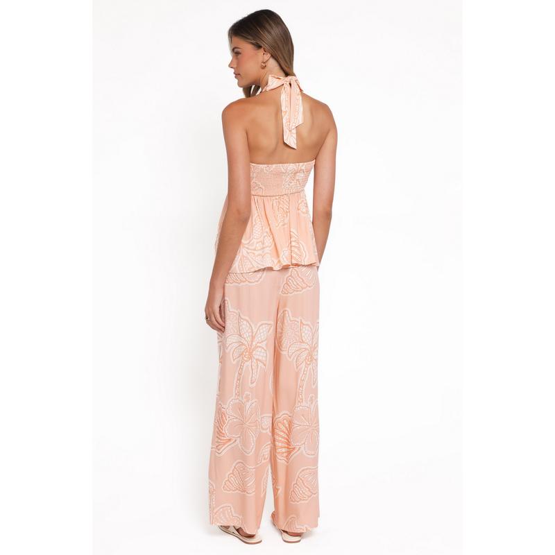 Lira Tie Waist Pant - Peach Floral