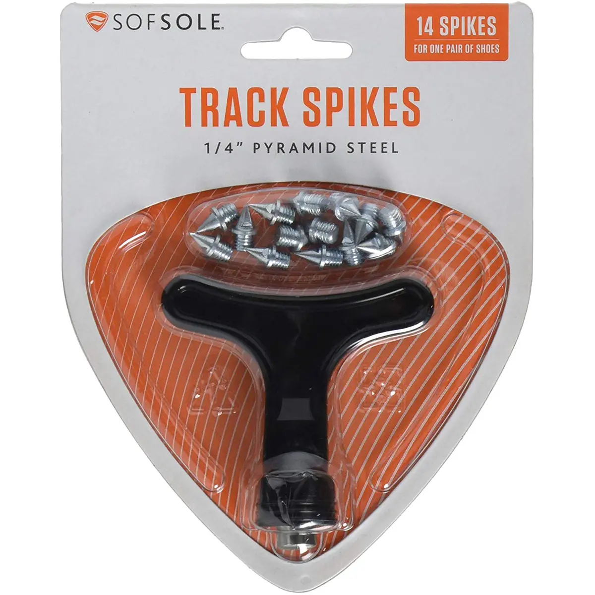 Sof Sole Steel Pyramid Track Spikes for Shoes, 3/16" Durable Heat Tested Shoe Accessories, 14-Spike Set (14 per Pack) with Wrench
