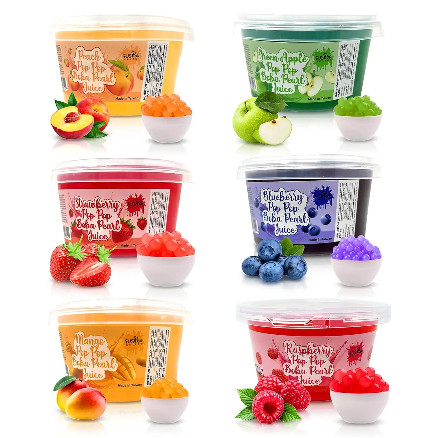 Fusion Select Bursting Bobaz Popping Boba Pearls 490g 6 Variety Fruit Flavors | Boba Tea Toppings, Dessert & Drink Snack Pearls