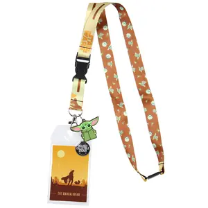 Star Wars The Mandalorian Mando and The Child at Dusk Lanyard ID Holder with Rubber Charm and Collectible Sticker