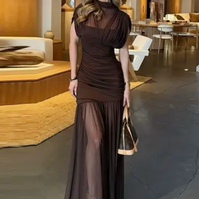 Brown Ruched Dress - TikTok Shop