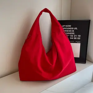 Women's Plain Lightweight Shoulder Slouchy Tote Bag with Multiple Pockets, Casual Large Capacity Design, Ideal for Commute, School and Travel, Stylish Dumpling Bag