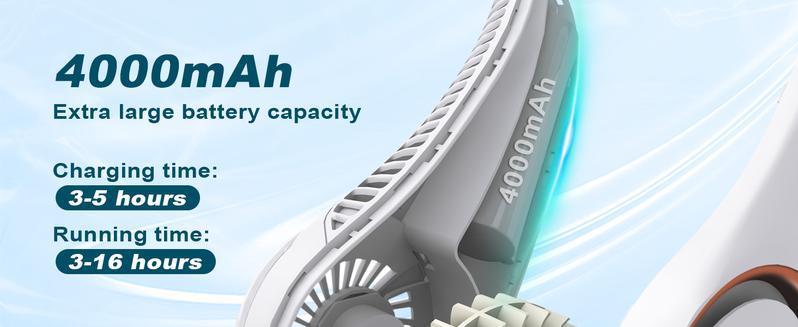 A neck fan suitable for sports, equipped with rechargeable bladeless cooling technology, with a battery life of up to 8 hours - the hands-free design provides cooling effect when you are moving, traveling or engaging in outdoor activities.