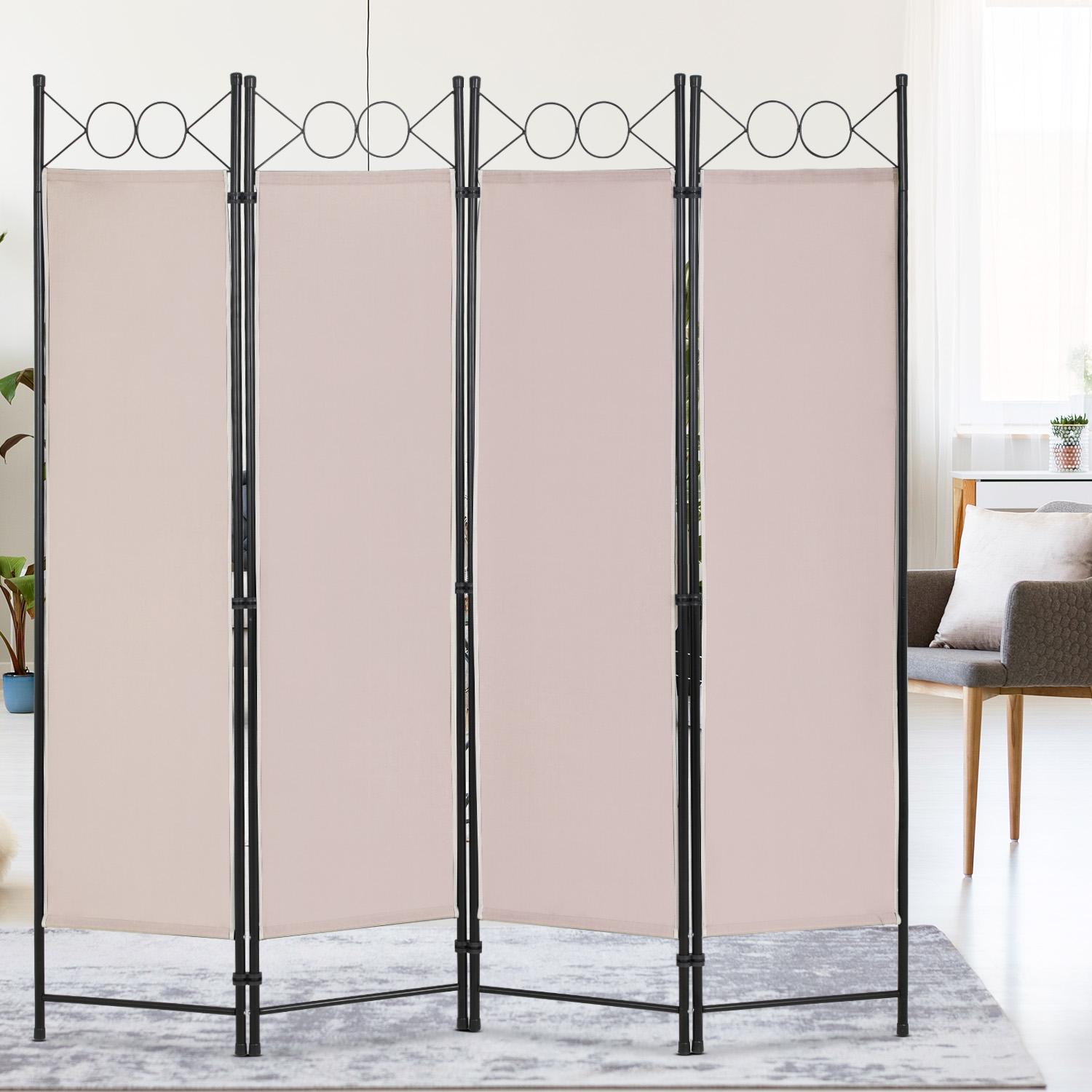 BestOffice 4 Panel Room Divider 6FT Steel Frame Screen Folding Privacy Divider Freestanding Partition for Home Office Bedroom (Beige) Modern Furniture