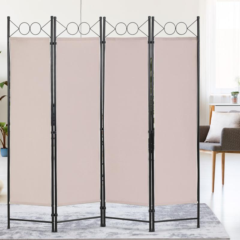 BestOffice 4 Panel Room Divider 6FT Steel Frame Screen Folding Privacy Divider Freestanding Partition for Home Office Bedroom (Beige)