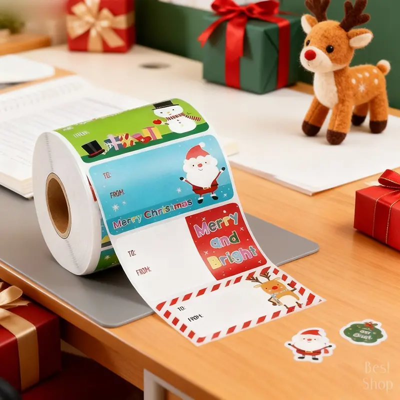 Christmas Gift Label Sticker 1 Roll Self Adhesive for Wrapping Perfect for Holiday Party Decorations and Present Tags