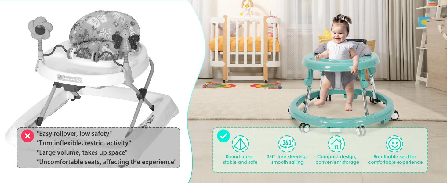 Baby Walker Foldable with 9 Adjustable Heights, 7-18 Months  Baby Walkers, with Wheels Portable Anti-Rollover, Rolling portable design, Anti Fall Walker,summersale