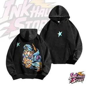 Johnny Joestar-themed acid wash hoodie  Steel ball run American-style from *JoJo's Bizarre Adventure*, Made in the USA | Streetwear Hoodie | Relaxed Fit，anime fashion