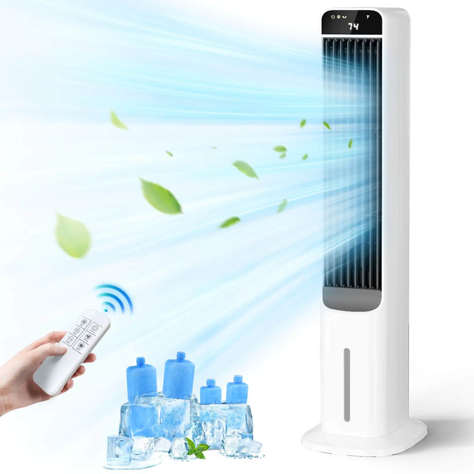 41-Inch Portable Swamp Cooler - Remote Controlled Evaporative Cooling Humidifier with Top & Bottom Water Refilling, Ice Box, 50° Wide Range Rotatable Oscillation, 3 Speeds, 3 Cool Wind Modes, Adjustable Humidity, Refreshing for Dry Environments, Multifunc