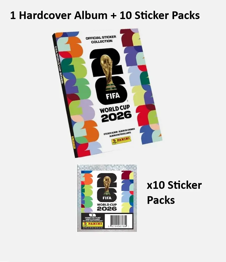 HARD 2026 Panini World Cup Soccer Stickers HARDCOVER Album + 10 Sticker Pack combo *SHIPS SEALED*