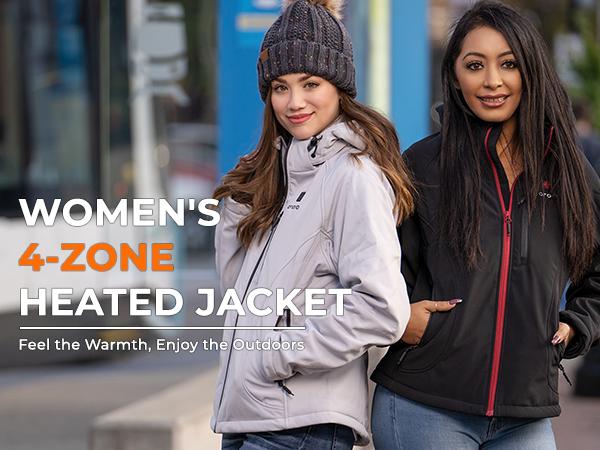 ororo Women's 4-Zone Classic Heated Jacket 2.0 with UL-Certified Battery Included, Machine Washable, Water-Resistant, Up to 10 Hours of Runtime, Detachable Hood