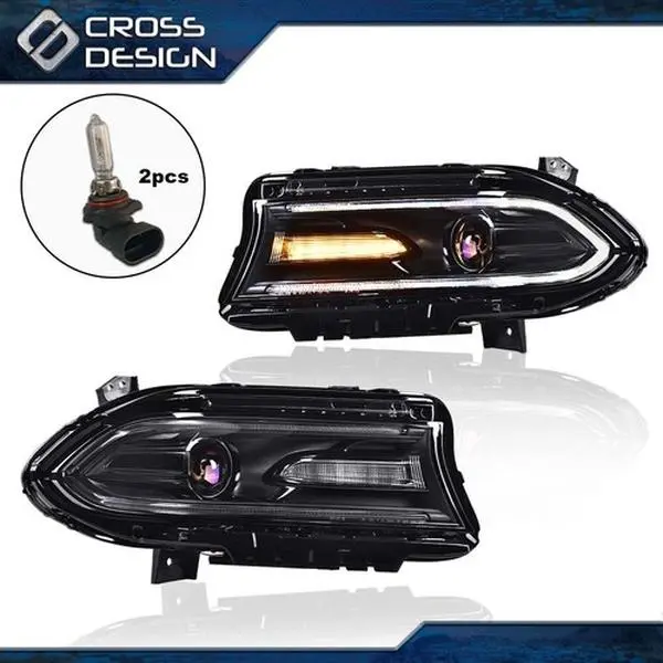 CROSSDESIGN LED DRL Projector Headlights Lamp Assy Fit For 2015-2022 Dodge Charger, Head Lights For Car, Car Accessories
