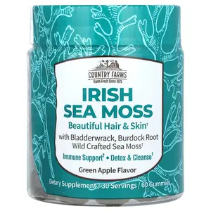 Country Farms Irish Sea Moss Gummies, Green Apple , 60 Gummies