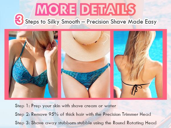 Donper Bikini Trimmer for Women, 2 in 1 Electric Razors for Shower&Travel, IPX7 Waterproof Pubic Hair Remover for Underarm, Legs & Bikini Area, Painless Razor,Hypoallergenic Foil & Ceramic Blades
