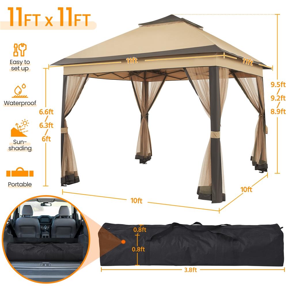 Yaheetech Pop Up Gazebo Outdoor Canopy Shelter, Instant Patio Gazebo Sun Shade Canopy Tent with 4 Sandbags, Double Tiers & Mesh Netting for Lawn, Garden, Backyard & Deck