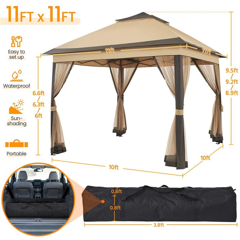Yaheetech Pop Up Gazebo Outdoor Canopy Shelter, Instant Patio Gazebo Sun Shade Canopy Tent with 4 Sandbags, Double Tiers & Mesh Netting for Lawn, Garden, Backyard & Deck Yaheetech Pop Up Gazebo Outdoor Canopy Shelter, Instant Patio Gazebo Sun Shade Canopy Tent with 4 Sandbags, Double Tiers & Mesh Netting for Lawn, Garden, Backyard & Deck