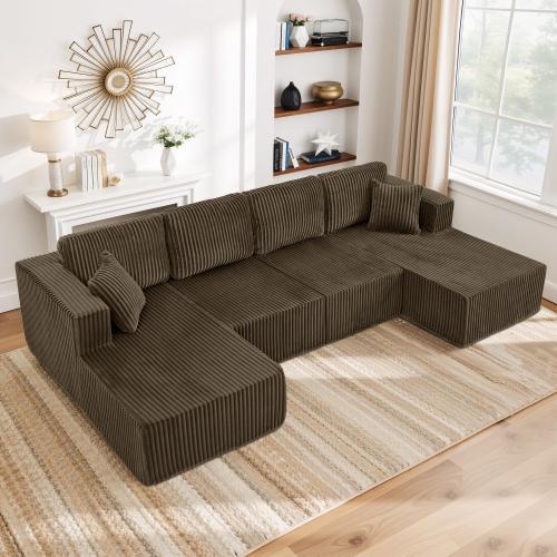 【3 Packages shipping】Large U-Shaped Modular Sofa Set [Extended Version] | Modern Minimalist Cordova Convertible Sofa Bed, Spacious Design for Living Room/Bedroom, Space-Saving & Comfortable Sofa Boneless Sectional Couch