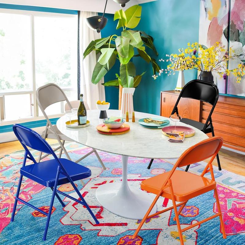 Karlhome 8-Pack Folding Chairs All-Steel Metal Frame 350 lb Load Capacity Durable Portable Versatile Indoor Outdoor Use Vibrant Orange Cool Blue Classic Black Neutral Khaki