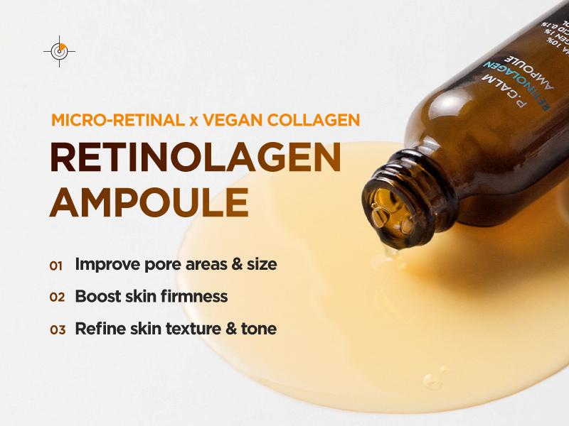 [P.CALM Official] Retinolagen Ampoule – Retinol & Vegan Hydrolyzed Collagen for Pore Tightening, Wrinkles, and Fine Line Care, Korean Glass Skin (30ml / 1.01 fl.oz)