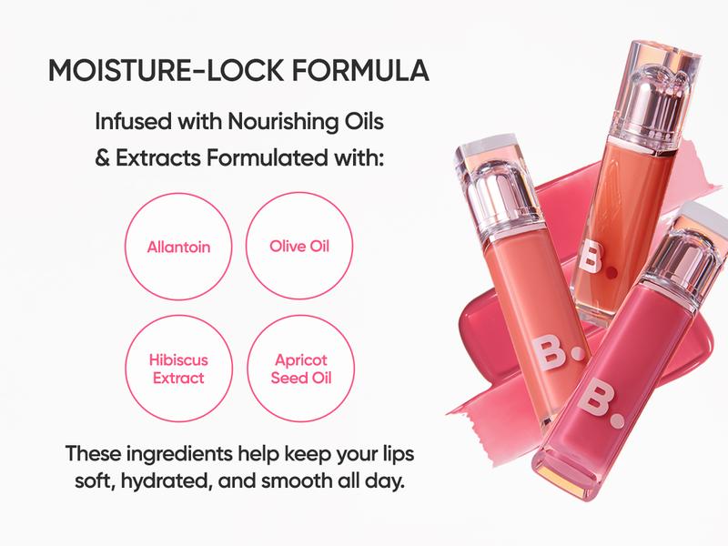 B. by BANILA Dew Glow Lip Tint - High-Shine Glossy Finish for Juicy Lips with Comfortable Wear & Hydration - Korean Makeup Lip Gloss