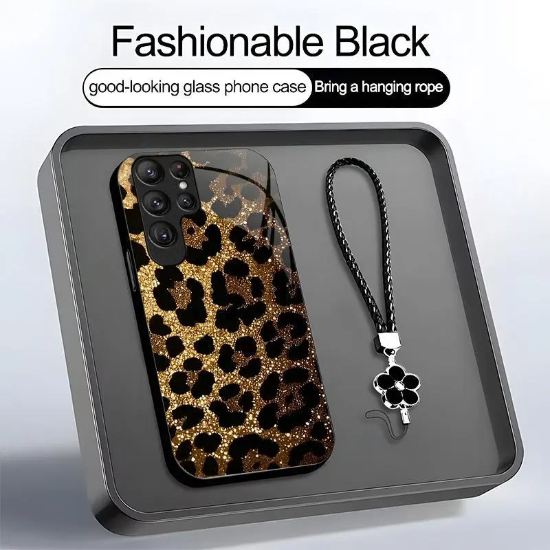 Suitable for [Galaxy S22 Ultra 5g] high-end women's phone case🤩，free four-leaf clover lanyardthe pattern is printed, not glitter; various leopard print patterns are available，drop-resistant and fingerprint-proof YM99