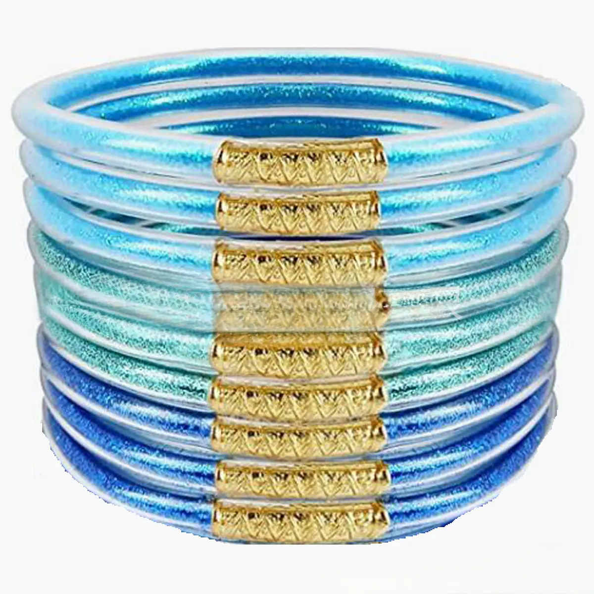 Nine Layer Silicone Tube Gold Powder Jelly Bangles Bracelet, Rainbow Sparkling Bracelet Set, Colorful Bracelet Accessories