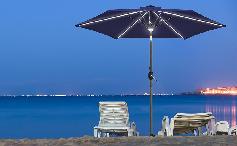 【Solar LED Strips】Yaheetech 9FT Patio Umbrella with Lighting Function, Outdoor Sunshade with Strip Lights & Hub Light, LED Table Market Umbrellas w/8 Ribs and Crank & Tilt
