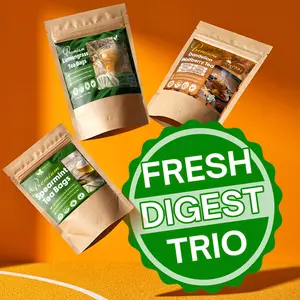【FreshDrinkUS】 Fresh Digest Trio, Lemongrass Leaf, Spearmint Leaf & Herbal Dandelion Blend Tea Bags, 100% Natural Botanical Ingredients, Edible Corn Fiber Tea Bags, No Sugar, No Caffeine, No Gluten, Vegan – Herbal Beverage
