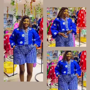 African Print Cotton Top & Shorts Set - 100% Cotton Ankara Material, Available in Multiple Colors, Knee Length, Comfortable Womenswear Clothing - Suits Fit Chic Shortsleeve Piece Style Casual Crewneck Plaid