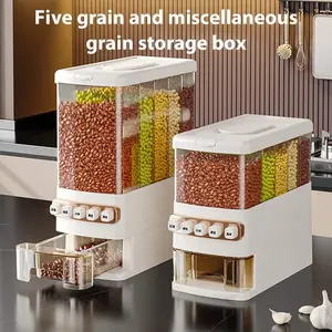 1pc Divided Rice Bucket,Multigrain Rice Storage Container,Multi Compartment Storage Box, Large Capacity Cereal Storage Container,Moisture-Proof Insect-Proof Sealed Storage Containers,5 Easy Access Compartments Square Plastic Grain