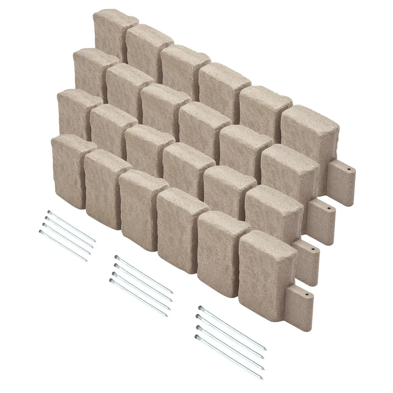 【FathersDayGift】VEVOR Faux Stone Landscape Edging,  , 47.2 x 9 in Realistic Lawn Edging, Flexible Brick-Sized Garden Edging Border with Anchoring Spikes, Fade-Resistant Yard Edging for Driveways Walkway Beige