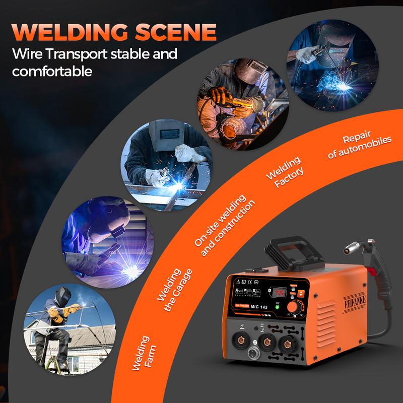 FEIFANKE MIG145Amini Welder,3-in-1 MIG/ARC/Lift TIG mig welder machine,110v IGBT Inverter synergic control ARC /MMA Welding Machine, protable LED Digtital Display Gasless Welding machine,For Repair Work &.DIY work