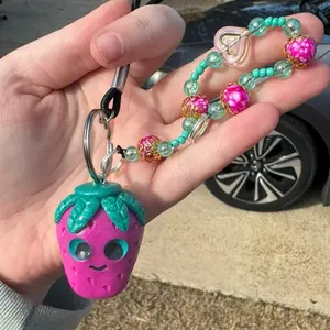 Hand sculpted, painted, and beaded keychain