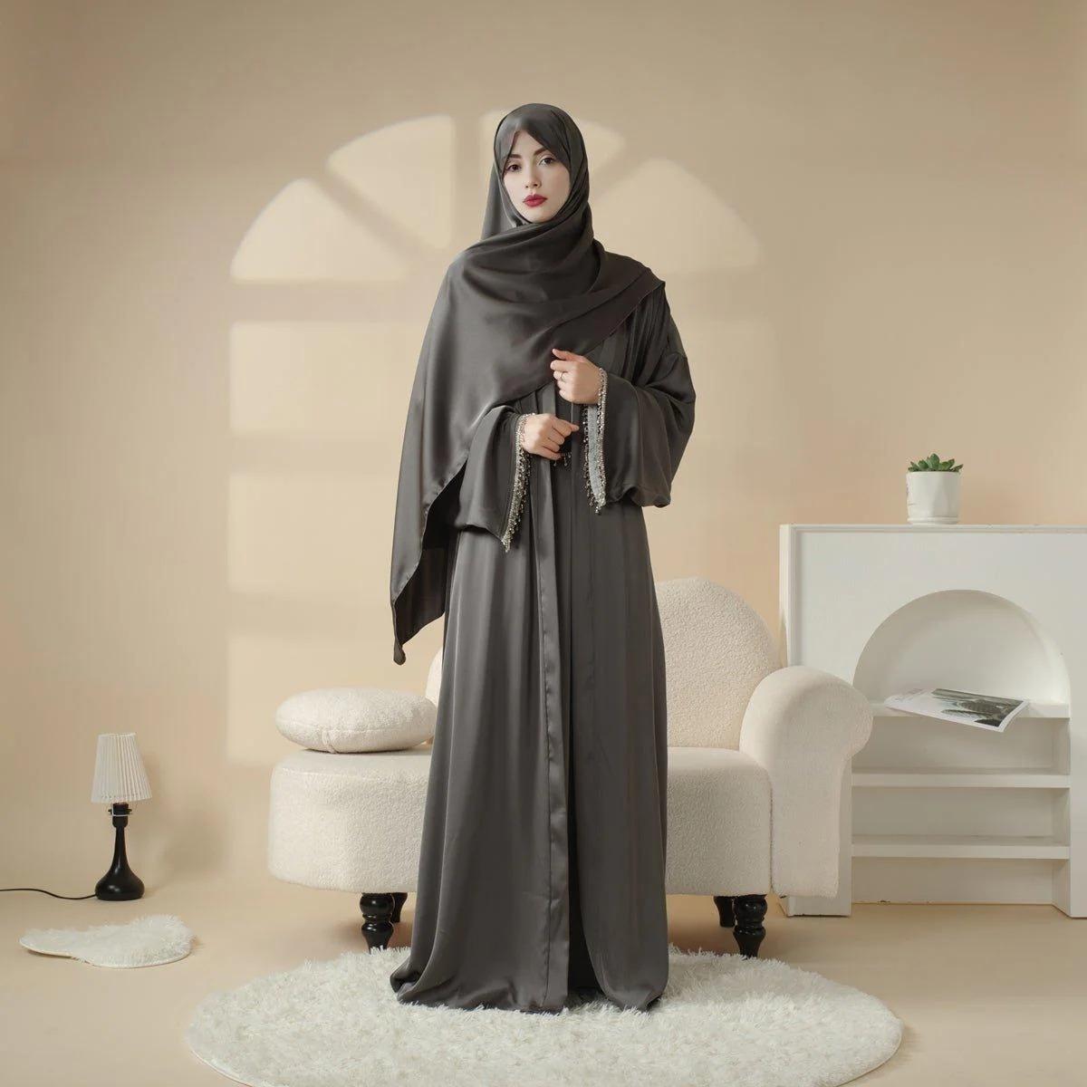 4-Piece Abaya Set: Satin Diamond Tassel Abaya Set (MOA010) - Women Summer Elegant Dress traditional clothes festive wear modestfits modestwear muslimah Eid & Parties! Luxurious, modest, and perfect for any occasion. #ModestFashion Luxury Satin Abaya Set 4-Piece Abaya Set: Satin Diamond Tassel Abaya Set (MOA010) - Women Summer Elegant Dress traditional clothes festive wear modestfits modestwear muslimah Eid & Parties! Luxurious, modest, and perfect for any occasion. #ModestFashion Luxury Satin Abaya Set