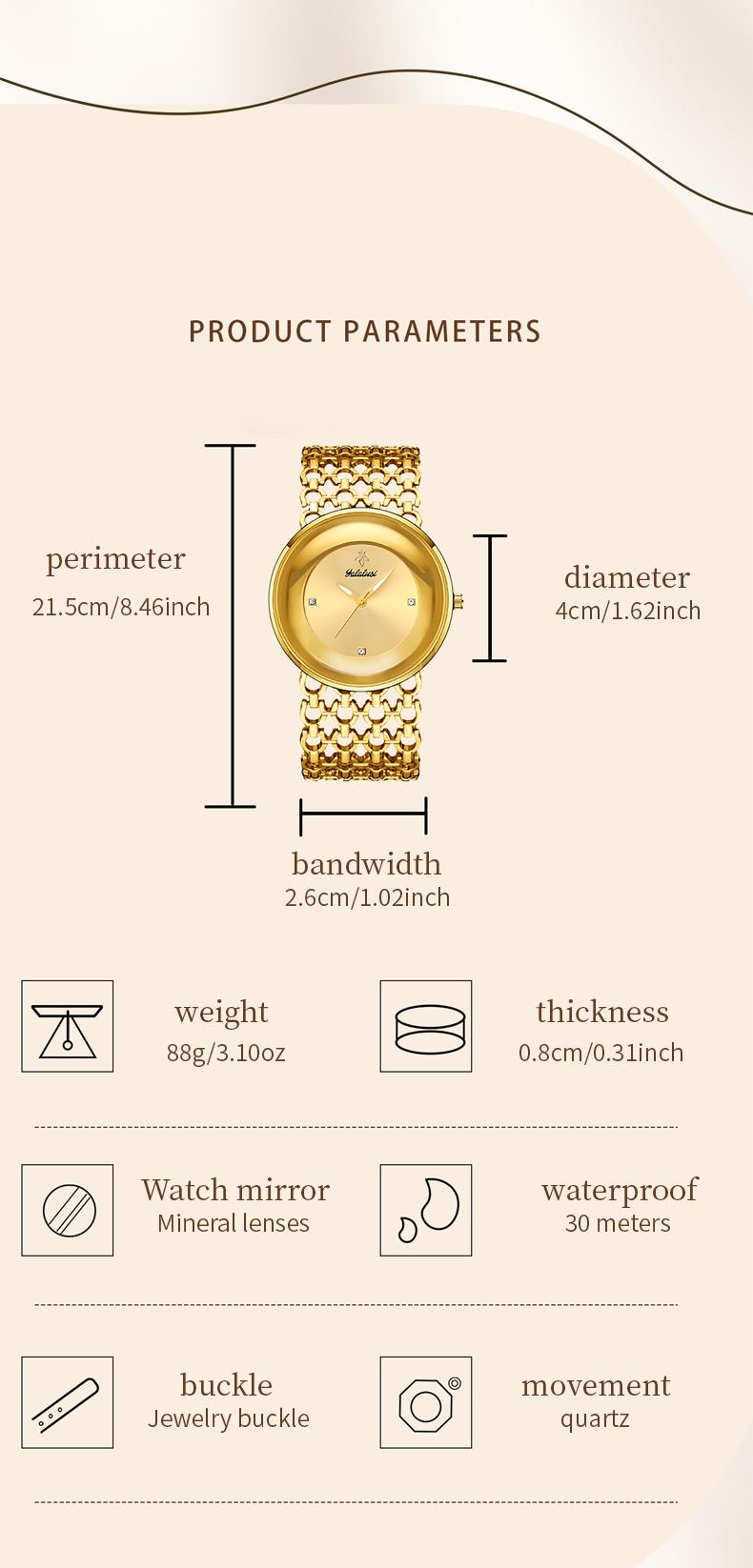 Luxury Round Bracelet Watch    Fashionable Women's Wristwatch Gold Black Dual Color Options Waterproof Free Size Adjustment Suitable for Daily Wear