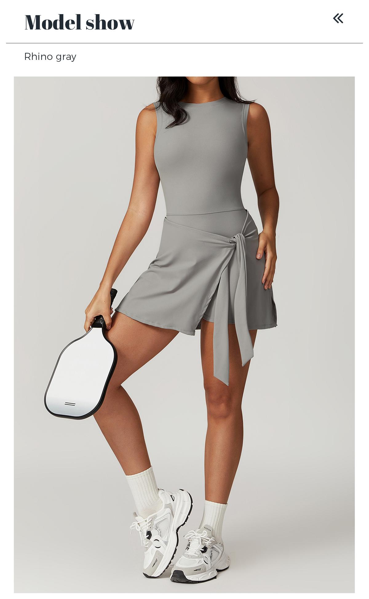 YEOREO Women's Tennis Skirt Sleeveless Yoga Golf Sports Skirt with Ruffle Side Slits Gym Skirt Built-in Shorts