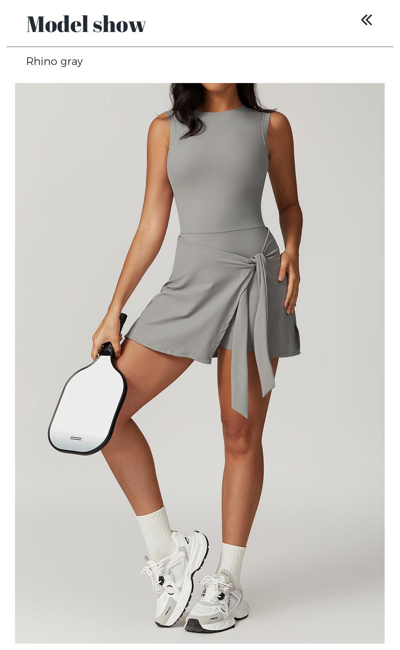 YEOREO Women's Tennis Skirt Sleeveless Yoga Golf Sports Skirt with Ruffle Side Slits Gym Skirt Built-in Shorts