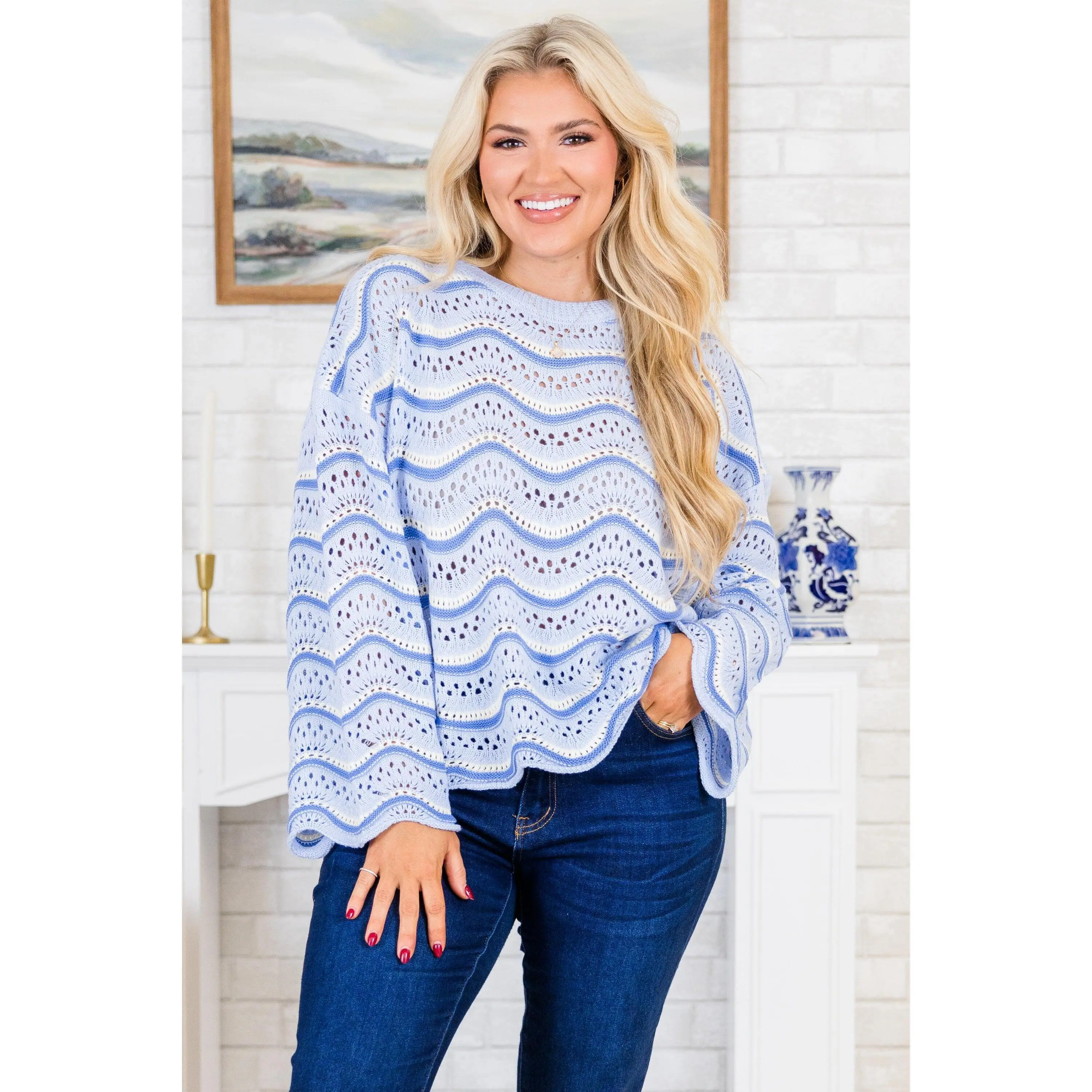 Wavy Comfort Sweater, Blue