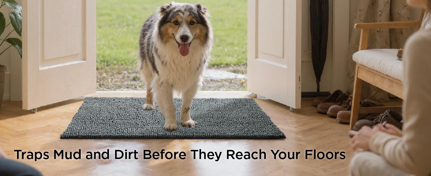 Bedsure Dog Door Mat - Super Absorbent Microfiber Dog Door Mat for Muddy Paws, Non-Slip Washable Pet Rug, Quick Dry Chenille Entryway Carpet, Cat Scratch & Kneading Mat, Machine Washable Indoor Outdoor mat