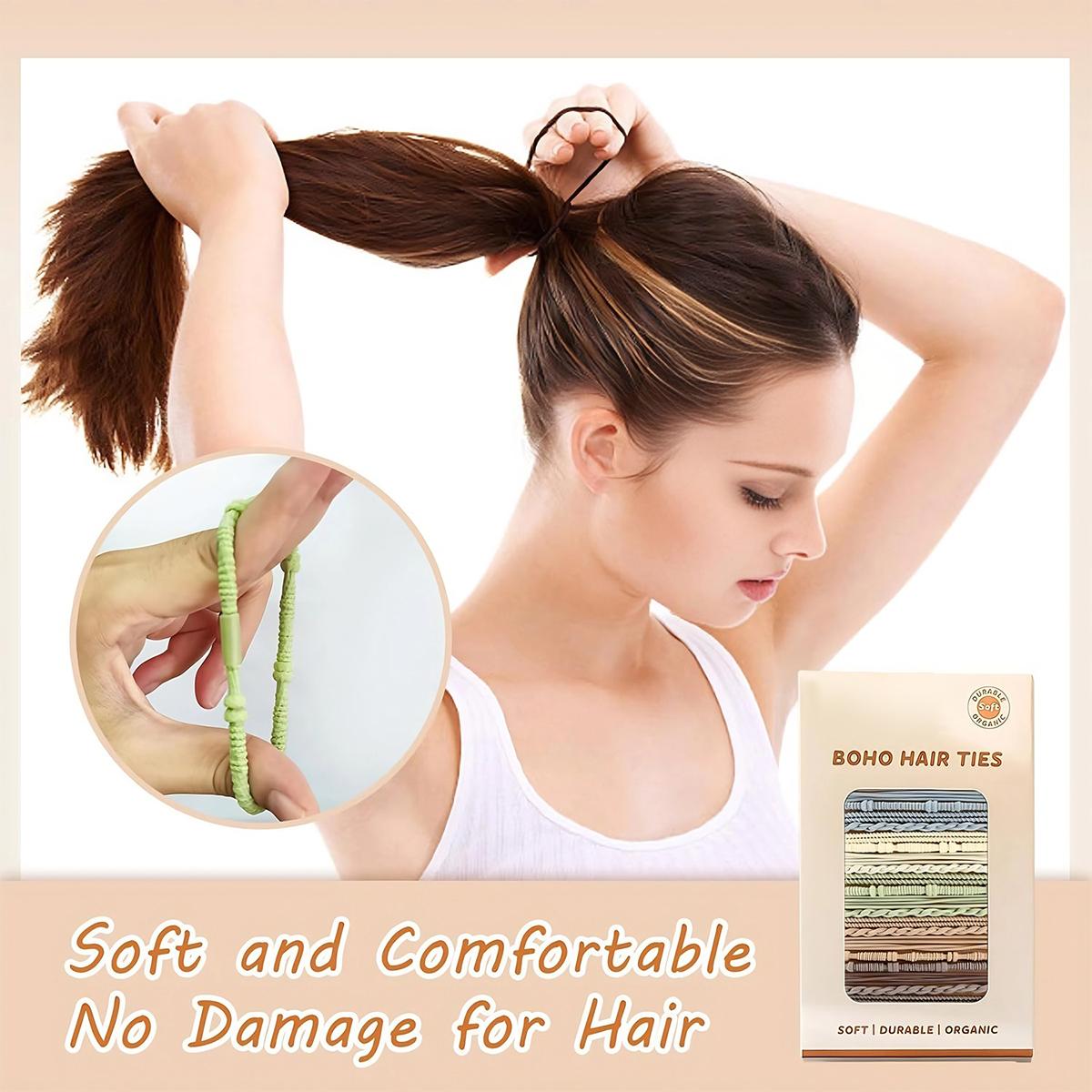 20 PCS Boho Style Hair Tie, Bracelets Hair Ties for Thick or Thin Hair, 4 Styles Boho Ties for Ponytail Holders, 2.36’’ Hair Ties No-Damage, Chirstmas Gifts