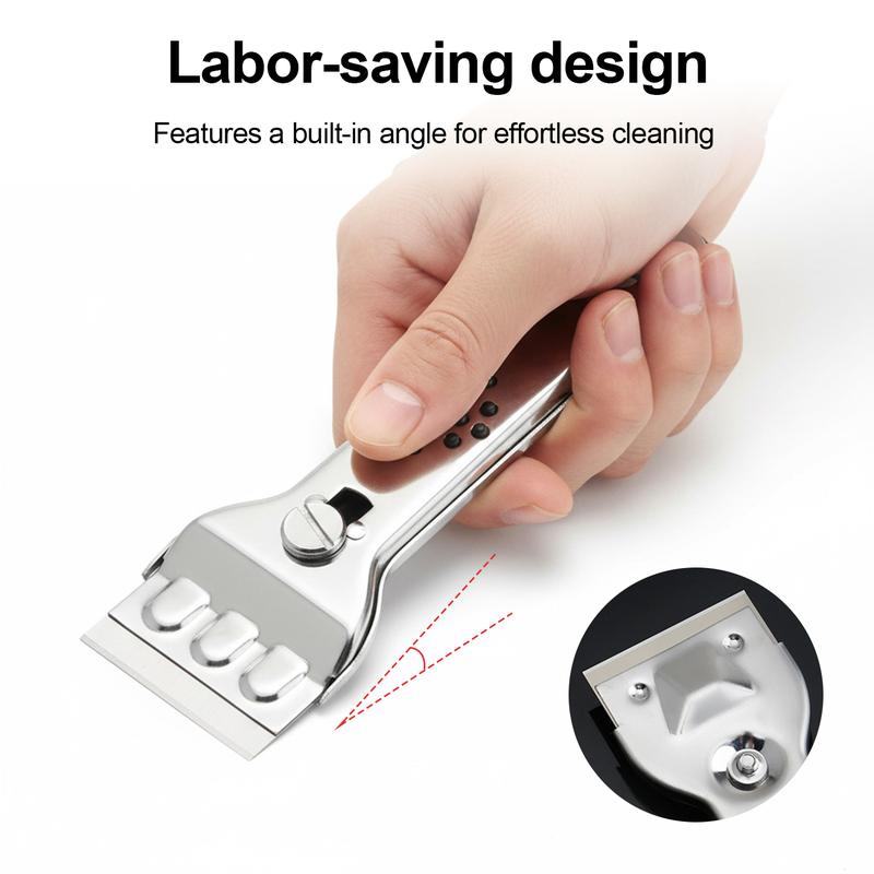 Multi-Purpose Cleaning Scraper with 5 Replaceable Blades, Stainless Steel Cleaning Shovel Handheld Surface Cleaner Tool for Kitchen, Tile, Glass, Floor, Wall, Stove & Bathroom