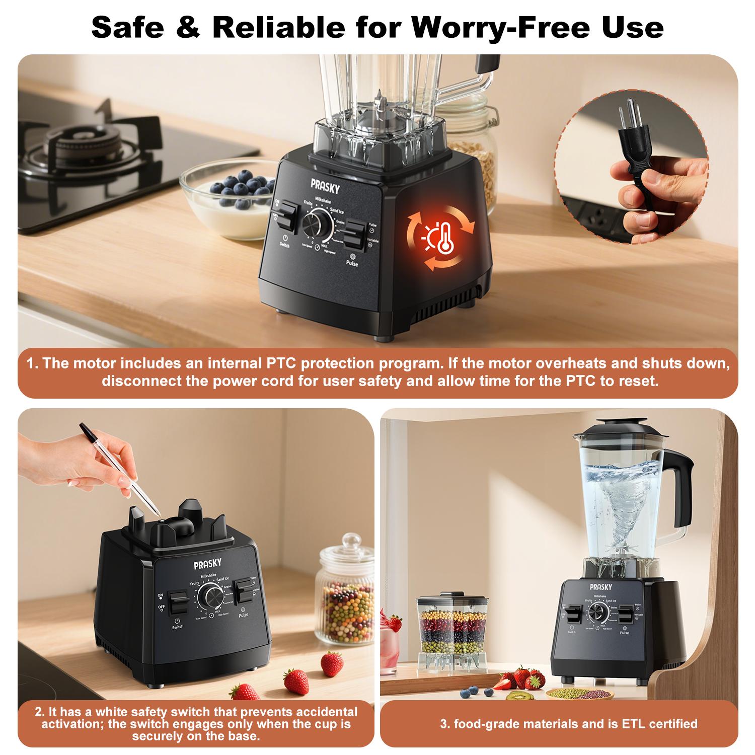 PRASKY 3L/102Oz Blender Pro and Grinder Combo, 25000RPM High-Speed Ice Crusher for Smoothies, Frozen Fruits, Coffee Beans, Spices, BPA-Free Large Jar Blender Juicer Machine