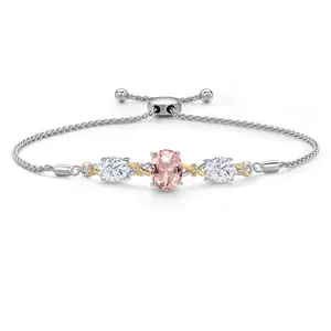 Gem Stone King Infinity Birthstone Bracelet for Women | 925 Silver 10K Yellow Gold | Oval Gemstone with Moissanite & Lab Grown Diamond | Adjustable Bolo 9 Inch