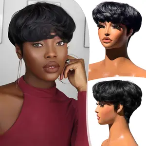 Pink Planet Pixie Cut Wig Human Hair Bowl Cut Pixie Wigs Human Hair for Black Women Glueless Wig Short Human Hair Wigs with Bangs