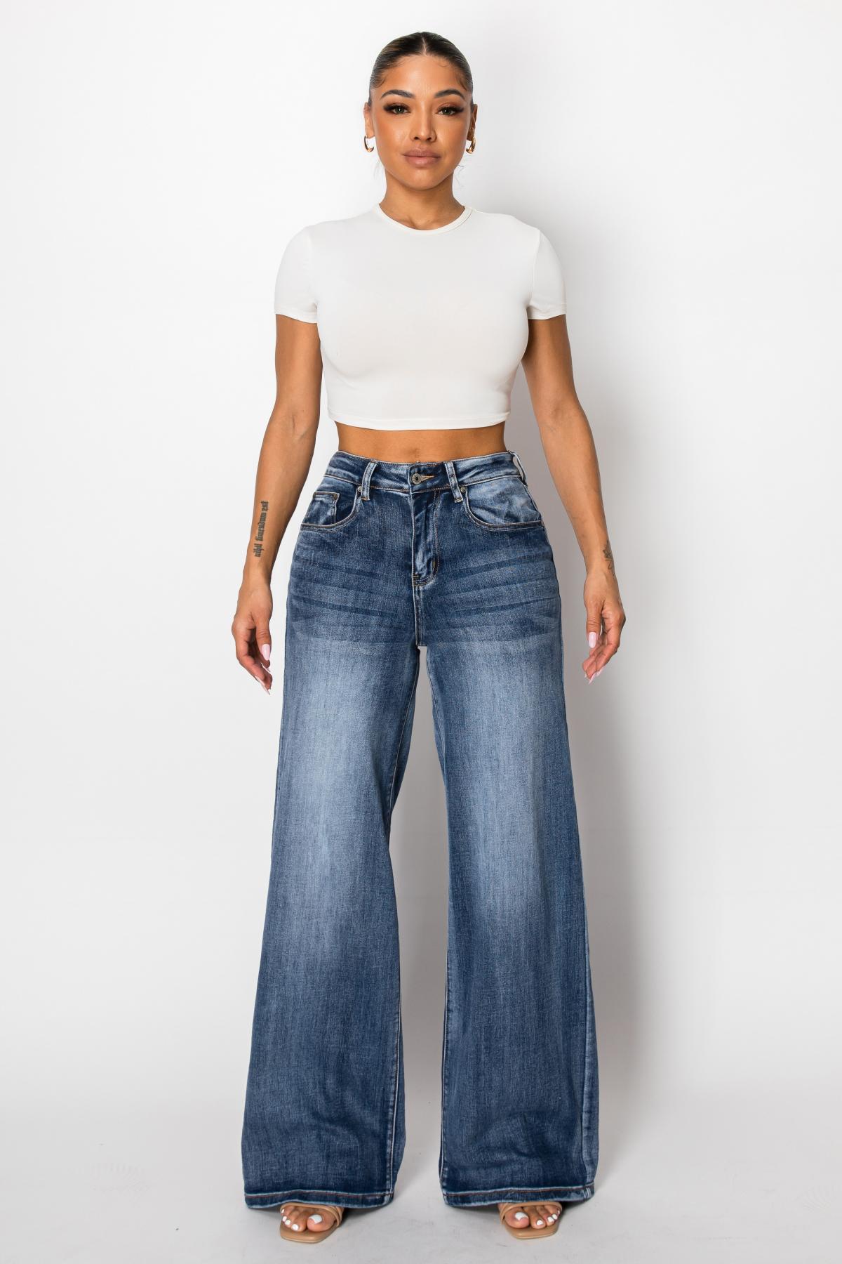 Sofia CANANA Women Super Stretchy High Rise Wide Leg Jeans Minimalist Comfort Denim Pants Tummy Control BBL Regular Size Plus Size #TikTokShopSpringGlowUp