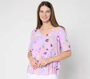 Susan Graver Printed Liquid Knit V-Neck Tiered Top