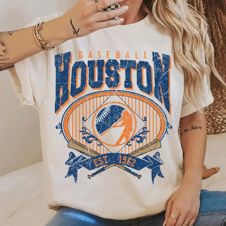 [Sale Up To 50%] Vintage 90s Style Houston Baseball Shirt, Game Day Tshirt, Houston Team Baseball Tee, Sunday Houston Mascot T-Shirt, Astros Fan Apparel